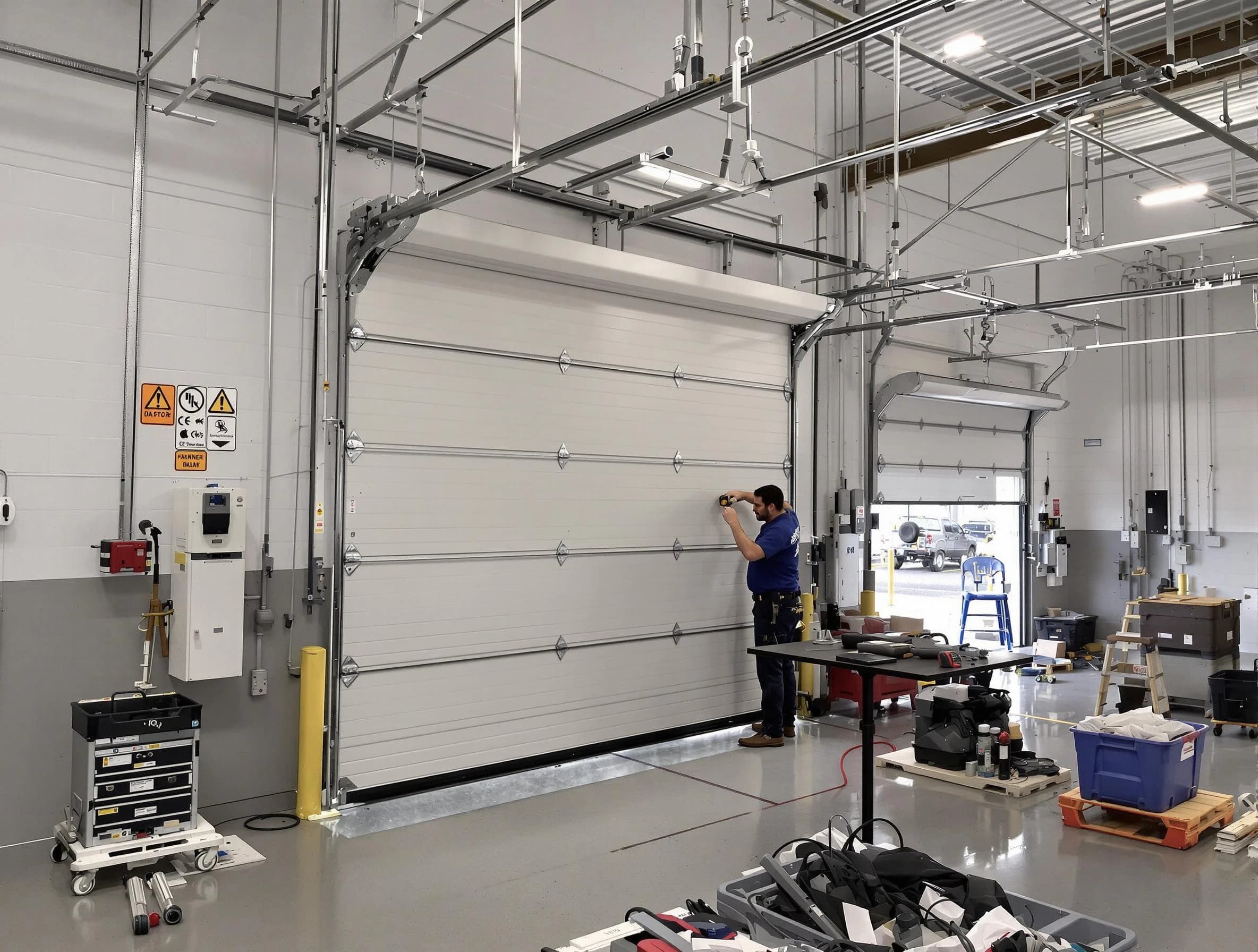 Commercial garage door repair being performed by North Plainfield Garage Door Repair expert in North Plainfield