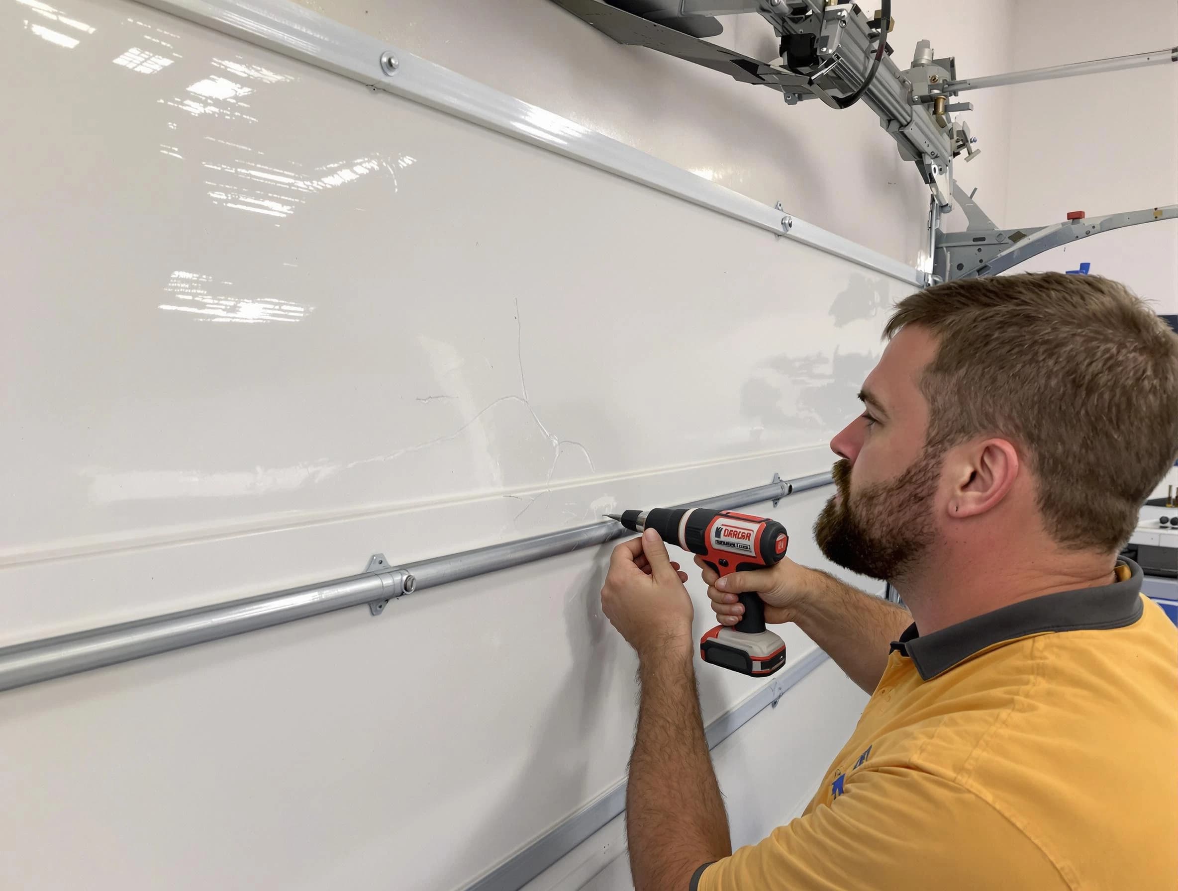 North Plainfield Garage Door Repair expert performing dent repair on garage door in North Plainfield