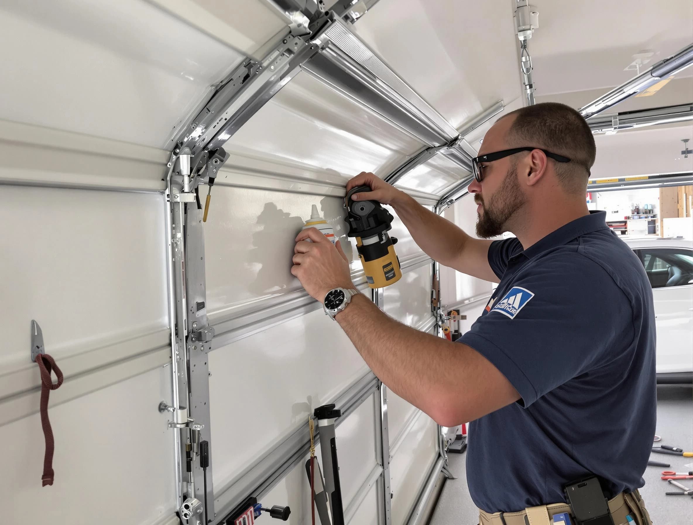 North Plainfield Garage Door Repair technician performing comprehensive noise reduction service in North Plainfield