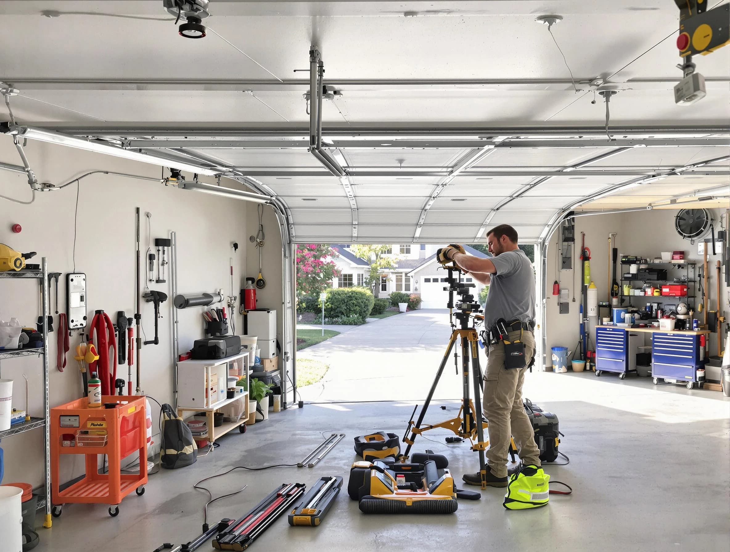 North Plainfield Garage Door Repair specialist performing laser-guided track alignment in North Plainfield